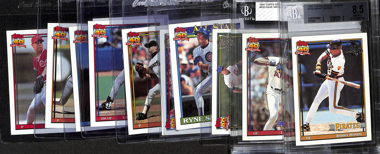Lot of (12) Topps Desert Shield Cards- Barry Bonds (BGS 8.5), Dave Winfield (BGS 6.5), (3) Ryne Sandberg, Trevor Wilson, Rey Palacios, Carmelo Castillo, Mark Knudson, Mickey Morandini, Ben...