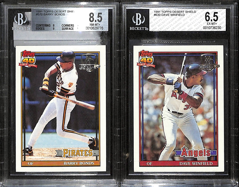 Lot of (12) Topps Desert Shield Cards- Barry Bonds (BGS 8.5), Dave Winfield (BGS 6.5), (3) Ryne Sandberg, Trevor Wilson, Rey Palacios, Carmelo Castillo, Mark Knudson, Mickey Morandini, Ben...