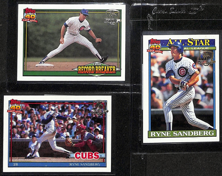 Lot of (12) Topps Desert Shield Cards- Barry Bonds (BGS 8.5), Dave Winfield (BGS 6.5), (3) Ryne Sandberg, Trevor Wilson, Rey Palacios, Carmelo Castillo, Mark Knudson, Mickey Morandini, Ben...