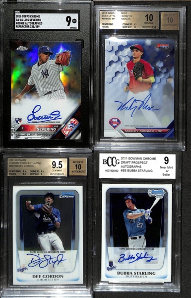 Lot of (11) Graded Baseball Autographs inc. 1999 Fleer Chipper Jones (FIVE STAR Authentic), 2005 Fleer Showcase Roger Clemens (BGS 8) (#/64), +