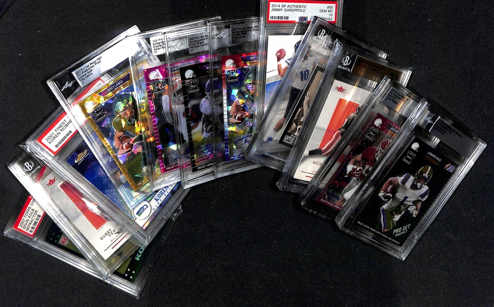 Lot of (12) Slabbed Football Rookie Cards inc. 2021 Pro Set Metal Ja'Marr Chase (#/1), 2021 Pro Set Metal Jaylen Waddle (#/1), 2001 Fleer Authority Michael Vick (BGS 9.5), +