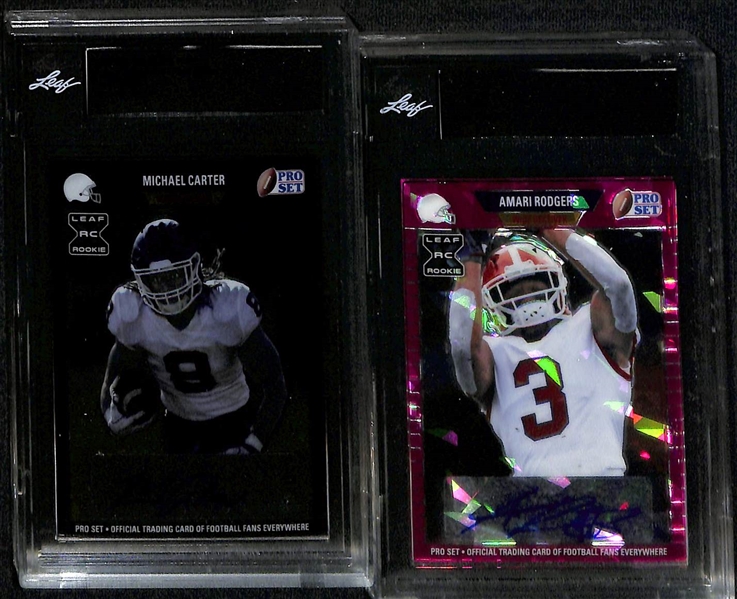 Lot of (12) Slabbed Football Rookie Cards inc. 2021 Pro Set Metal Ja'Marr Chase (#/1), 2021 Pro Set Metal Jaylen Waddle (#/1), 2001 Fleer Authority Michael Vick (BGS 9.5), +
