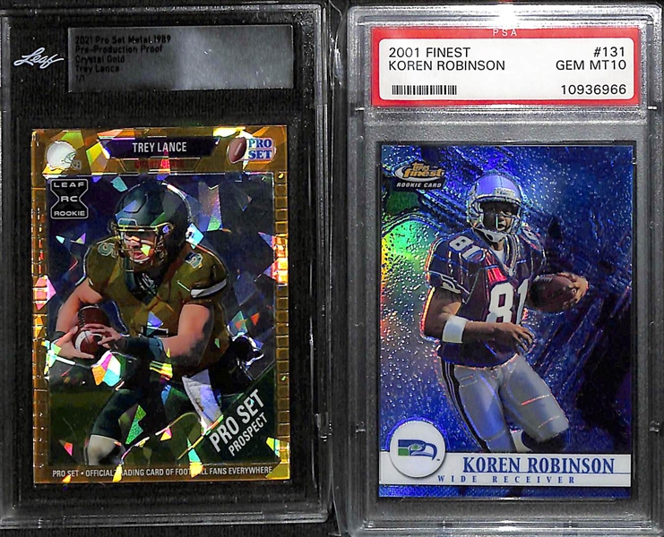 Lot of (12) Slabbed Football Rookie Cards inc. 2021 Pro Set Metal Ja'Marr Chase (#/1), 2021 Pro Set Metal Jaylen Waddle (#/1), 2001 Fleer Authority Michael Vick (BGS 9.5), +