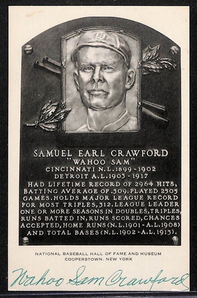 Wahoo Sam Crawford Signed Black & White Artvue Hall of Fame Postcard - JSA Auction Letter