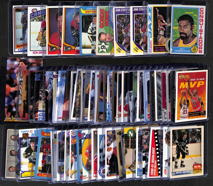 Lot of (30) 1974-2004 Basketball Cards & (25) 1971-2004 Hockey Cards w. 1974 Topps Wilt Chamberlain