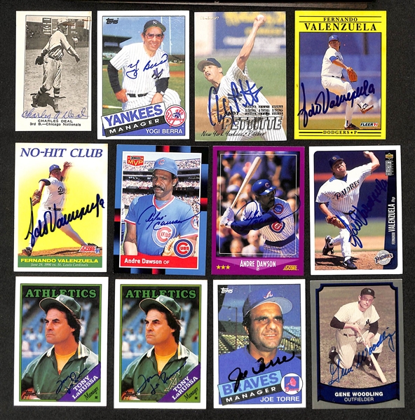 (75+) Signed Baseball Cards w. Charles Deal, Yogi Berra, Andy Pettite, (2) Fernando Valenzuela, + (JSA Auction Letter)