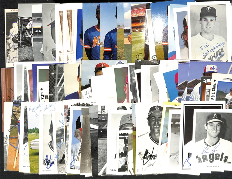 (100+) Signed Baseball Photos & Post Cards w. Nolan Ryan, Barry Bonds, Alton Brown, + (JSA Auction Letter)