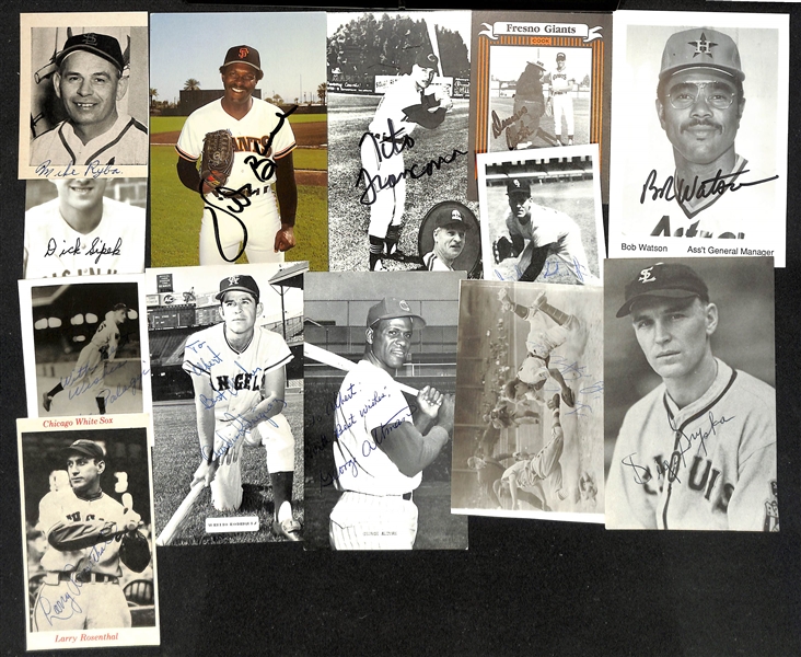 (100+) Signed Baseball Photos & Post Cards w. Nolan Ryan, Barry Bonds, Alton Brown, + (JSA Auction Letter)