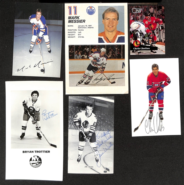 (100+) Signed Hockey Photos & Post Cards w. Mark Messier, Chris Chelios, Bryan Trottier, Jim Wiste, + (JSA Auction Letter)