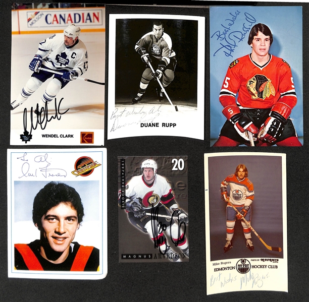 (100+) Signed Hockey Photos & Post Cards w. Mark Messier, Chris Chelios, Bryan Trottier, Jim Wiste, + (JSA Auction Letter)