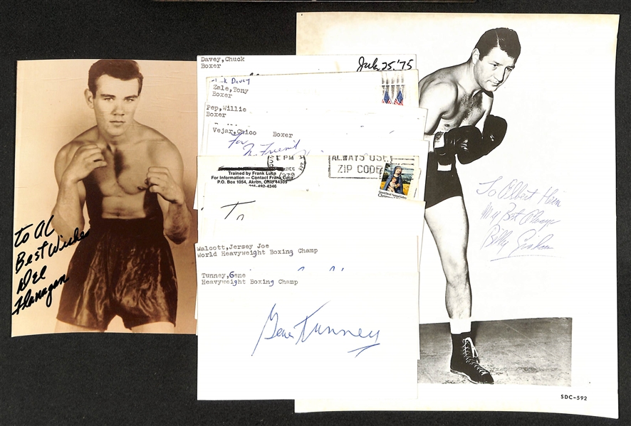 (14+) Signed Boxing Index Cards & Photos w. Gene Tunney, Joe Walcott, Archie Moore, Ernie Shaver, + (JSA Auction Letter)