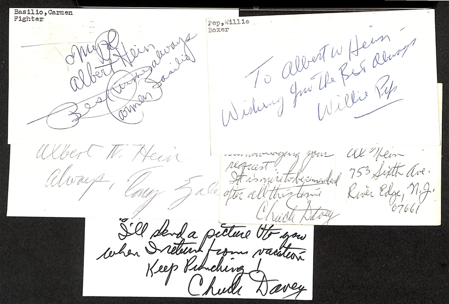 (14+) Signed Boxing Index Cards & Photos w. Gene Tunney, Joe Walcott, Archie Moore, Ernie Shaver, + (JSA Auction Letter)
