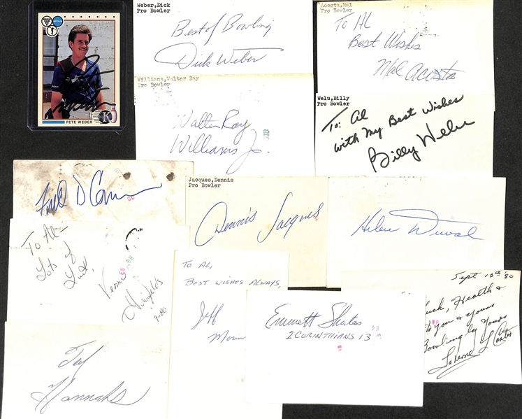 (85+) Signed Bowling Photos & Index Cards w. Pete Weber, Dick Weber, Mal Acosta, Walter Ray Williams, + (JSA Auction Letter)
