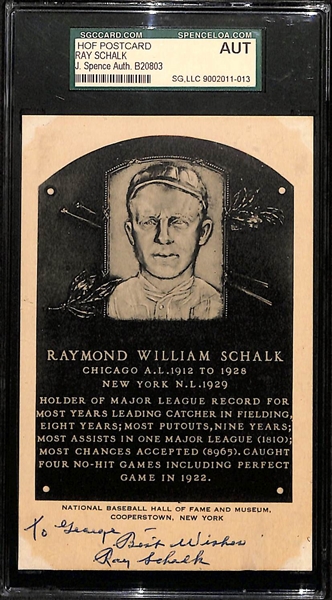 Rare 1953 Ray Schalk (d. 1970)  Signed Artvue Hall of Fame Plaque Postcard (SGC Authenticated/Slabbed)