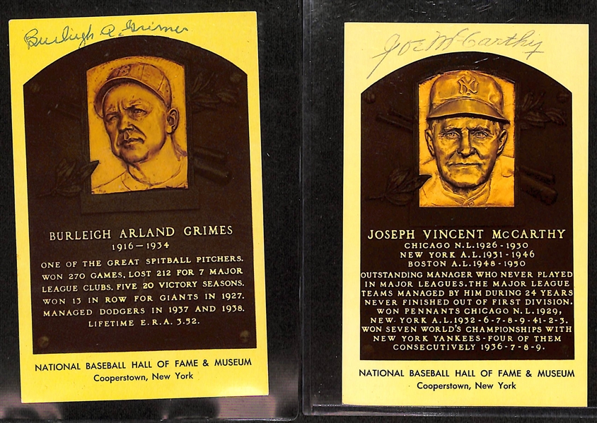 Lot of Signed HOF Plaque Postcards - Max Carey (PSA/DNA), Jesse Haines (PSA/DNA), Joe McCarthy (JSA COA), Burleigh Grimes (JSA Sticker)
