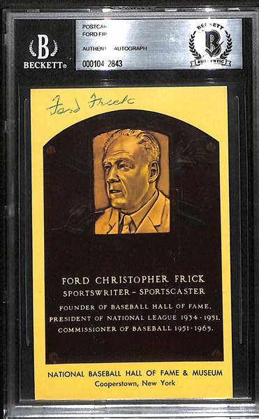 Ford Frick (d. 1978) Signed Hall of Fame Plaque Postcard (Beckett Authenticated/Slabbed)