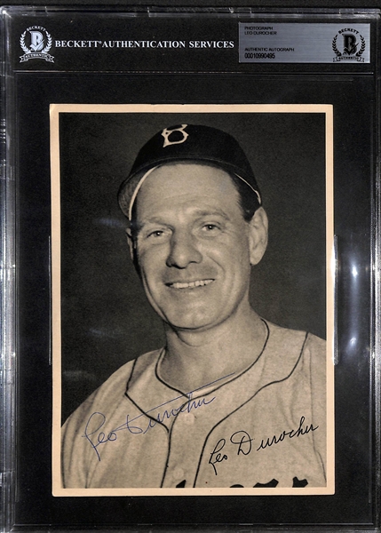 Baseball HOF Autographs w. 1948 Signed Leo Durocher Team Pack Photo (Beckett Slabbed), Ray Dandridge Signed Postcard (JSA COA), & Don Drysdale Sheet (PSA/DNA Sticker)