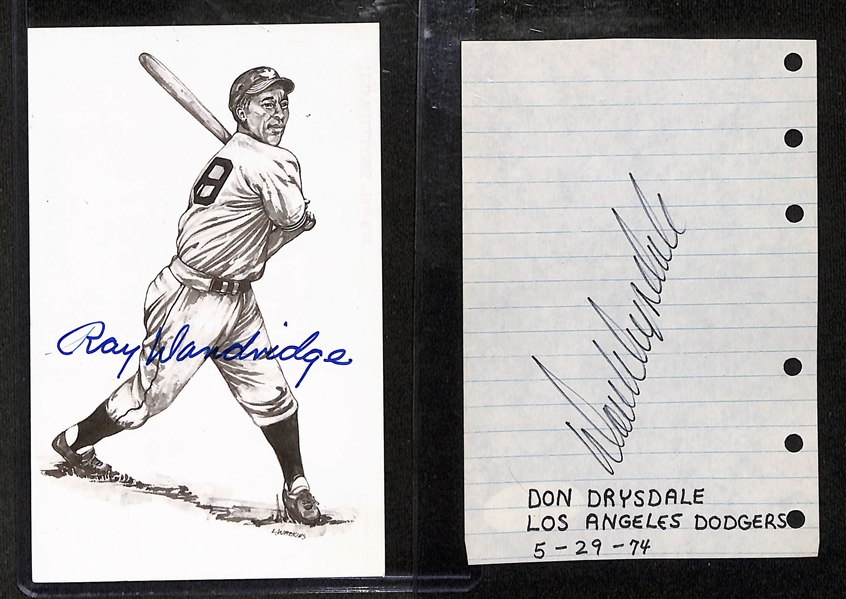 Baseball HOF Autographs w. 1948 Signed Leo Durocher Team Pack Photo (Beckett Slabbed), Ray Dandridge Signed Postcard (JSA COA), & Don Drysdale Sheet (PSA/DNA Sticker)