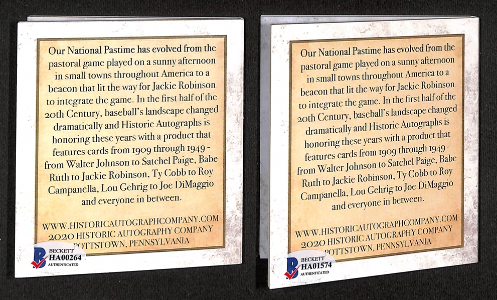 (2) Historic Autographs Booklet Cards w. Vintage Cards & Cut Signatures - Ethan Allen (w. 1936 Diamond Stars Card) & Rollie Hemsley (w. 1941 Play Ball Card) - Beckett BAS Stickers