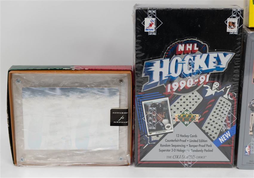 Lot of (10) Sets + Boxes- 1990 Score Football Set, (2) 1991-92 Upper Deck High Series Hockey Set, 1990 Action Packed Update Football Set, (2) 1991-92 Upper Deck Locker Series Basketball Box, +