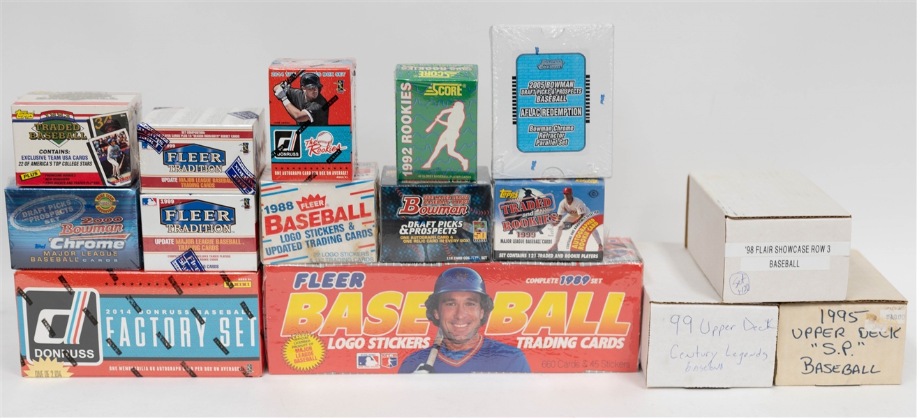 Lot of (15) Sets inc. 2000 Bowman Chrome Baseball, 2005 Bowman Chrome Refractor Redemption Set, 2001 Bowman Hobby, 1999 Topps Traded Hobby, + 