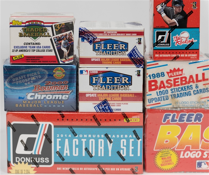 Lot of (15) Sets inc. 2000 Bowman Chrome Baseball, 2005 Bowman Chrome Refractor Redemption Set, 2001 Bowman Hobby, 1999 Topps Traded Hobby, + 