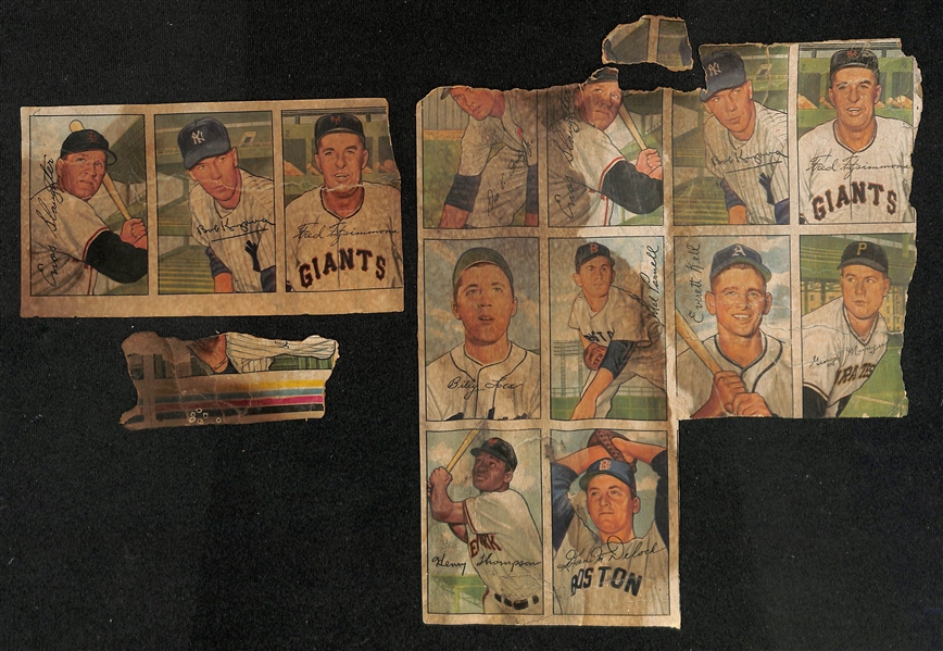 Lot of (2) 1952 Bowman Baseball Uncut Partial Panels w. Enos Slaughter