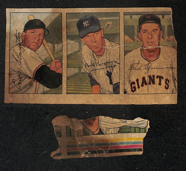 Lot of (2) 1952 Bowman Baseball Uncut Partial Panels w. Enos Slaughter