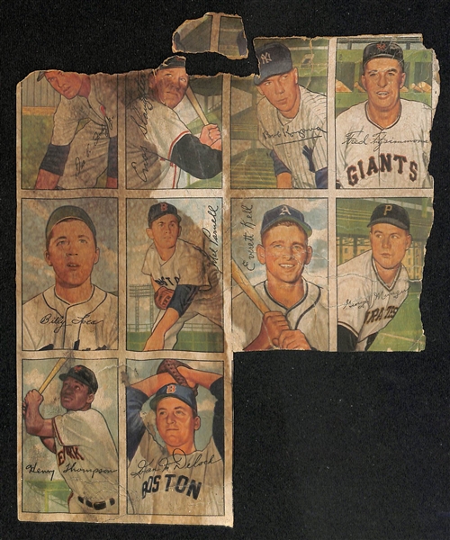 Lot of (2) 1952 Bowman Baseball Uncut Partial Panels w. Enos Slaughter