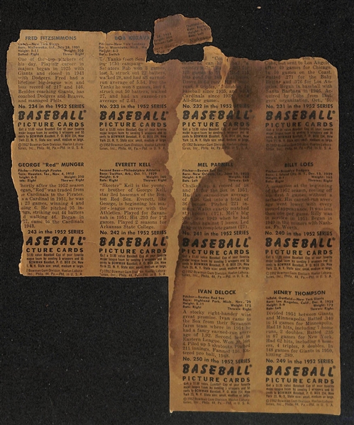 Lot of (2) 1952 Bowman Baseball Uncut Partial Panels w. Enos Slaughter