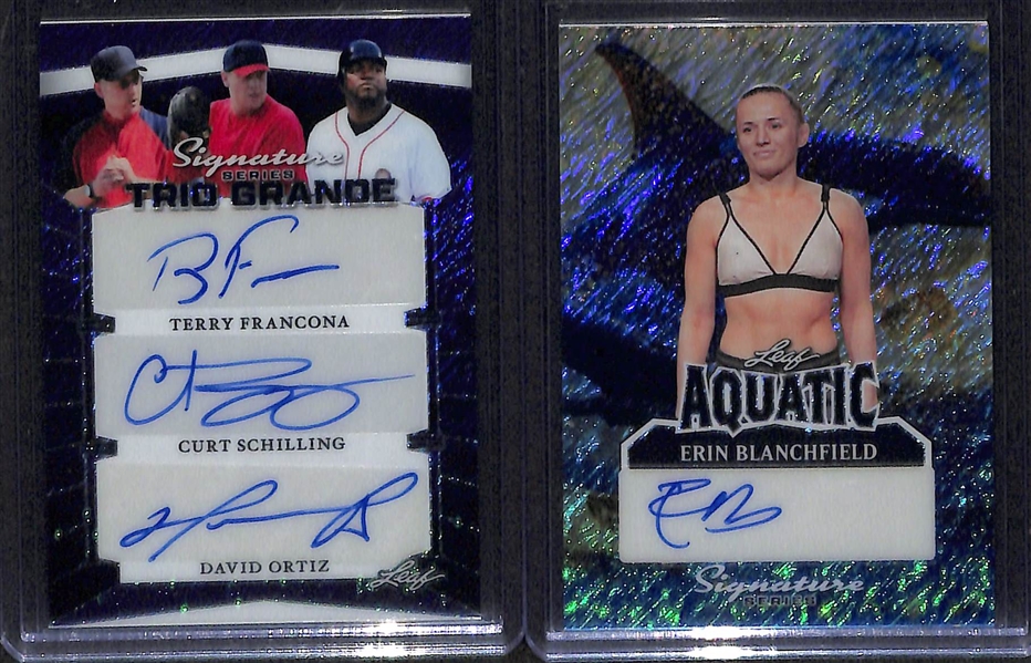 Lot of (4) Leaf Signature Series Multi Sport #1/1 Cards w. Randy Moss, Latrell Sprewell, Francona/Schilling/Ortiz, Erin Blanchfield