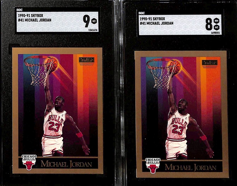 Lot of (11) Graded Michael Jordan Cards inc. 1997-98 Skybox Z-Force (SGC 9.5), (4) 1990-91 Skybox (2 SGC 9 + SGC 8 + SGC Authentic), 1990-91 Fleer All Star (SGC 8), 1988-89 Fleer Sticker (SGC 5), +