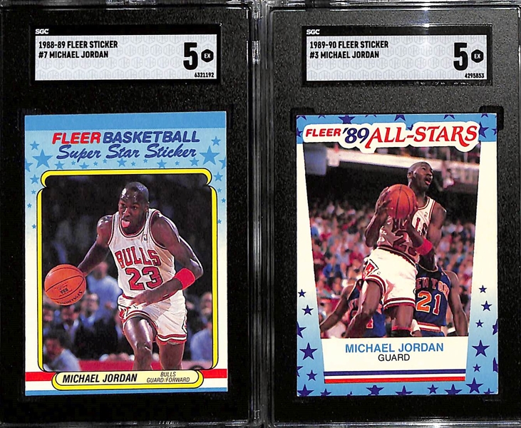 Lot of (11) Graded Michael Jordan Cards inc. 1997-98 Skybox Z-Force (SGC 9.5), (4) 1990-91 Skybox (2 SGC 9 + SGC 8 + SGC Authentic), 1990-91 Fleer All Star (SGC 8), 1988-89 Fleer Sticker (SGC 5), +