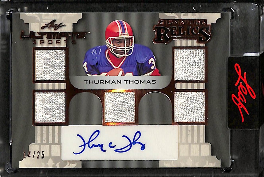 (3) 2024 Leaf Ultimate Sports Patch Auto Football Cards w. HOFers Thurman Thomas, Brett Favre, & Emmitt Smith