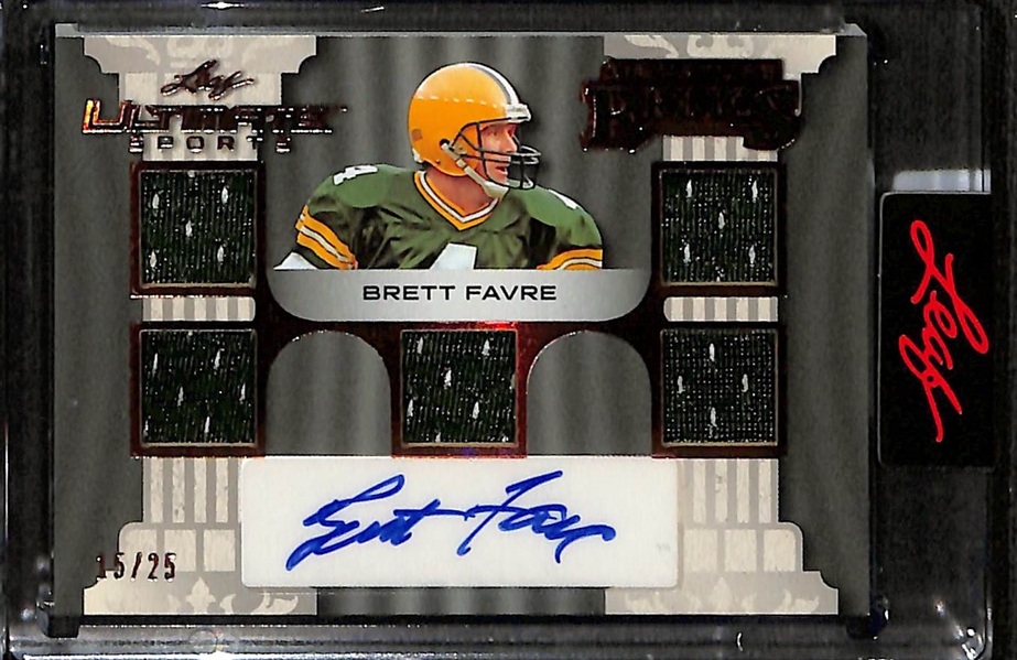 (3) 2024 Leaf Ultimate Sports Patch Auto Football Cards w. HOFers Thurman Thomas, Brett Favre, & Emmitt Smith