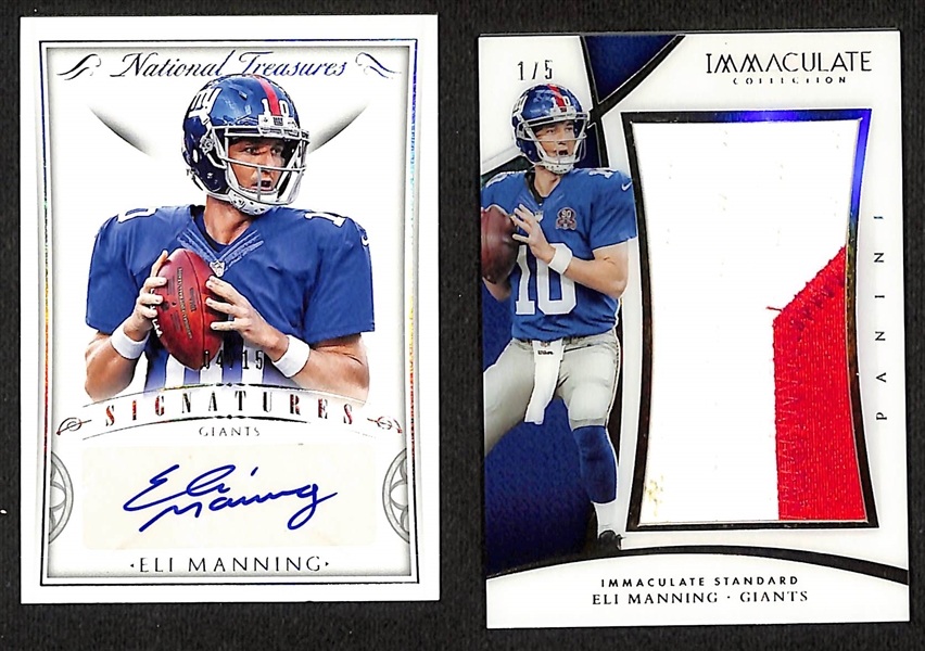 2015 National Treasure Eli Manning Signatures #4/15 & 2015 Immaculate Collection Eli Manning Patch #1/5