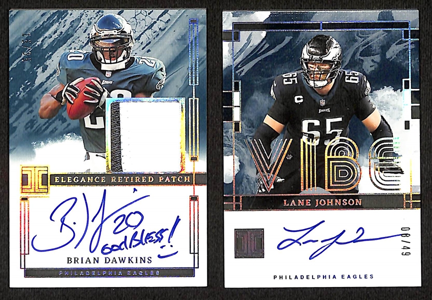 2024 Impeccable Brian Dawkins Patch Auto #/35 & 2024 Impeccable Lane Johnson Auto #/49