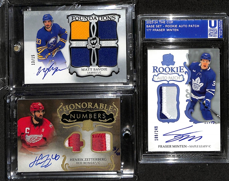 Lot of (5) 2023/24 The Cup Hockey Cards w. Henrik Zetterberg plus (2) 2025 Macklin Celebrini RC