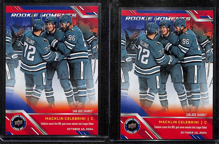 Lot of (5) 2023/24 The Cup Hockey Cards w. Henrik Zetterberg plus (2) 2025 Macklin Celebrini RC