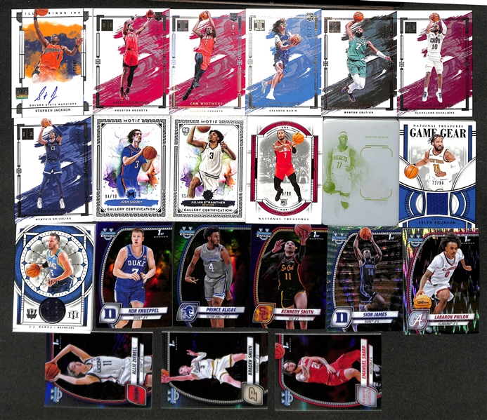 Lot of (36) Basketball Cards from Impeccable, NT, Motif, and Bowman Chrome U w. Pua Gasol Auto, Cason Wallace RPA, Marcus Sasser RPA