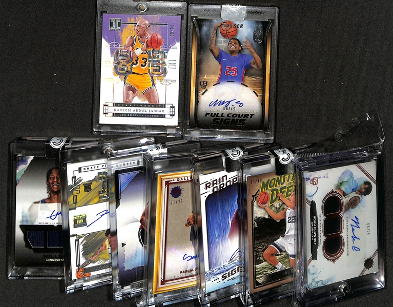 Lot of (9) #/d Basketball Cards w.  Kareem Abdul-Jabbar #/85, Marcus Sasser RC Auto #/49