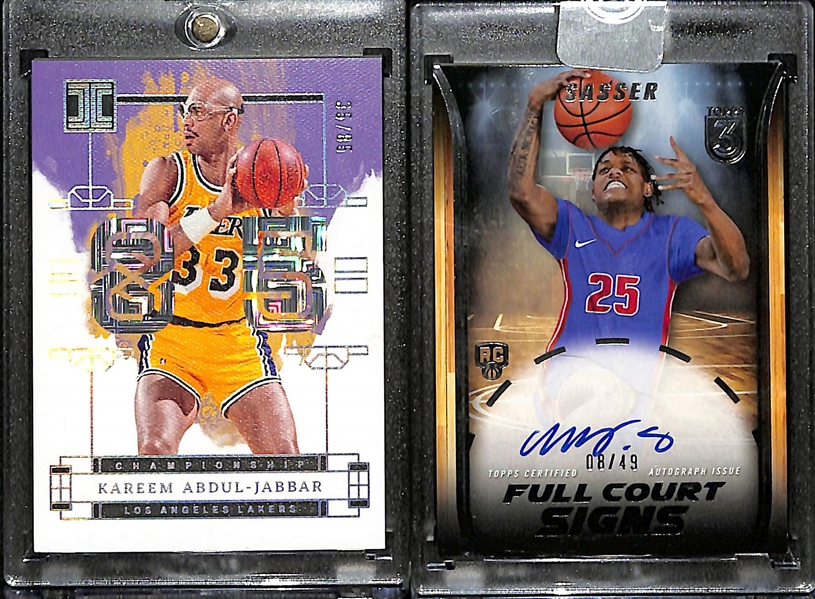 Lot of (9) #/d Basketball Cards w.  Kareem Abdul-Jabbar #/85, Marcus Sasser RC Auto #/49