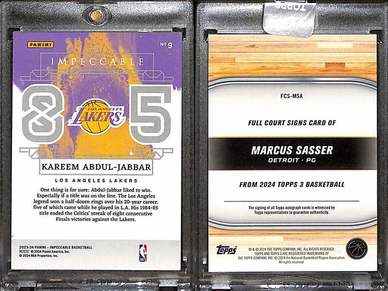 Lot of (9) #/d Basketball Cards w.  Kareem Abdul-Jabbar #/85, Marcus Sasser RC Auto #/49
