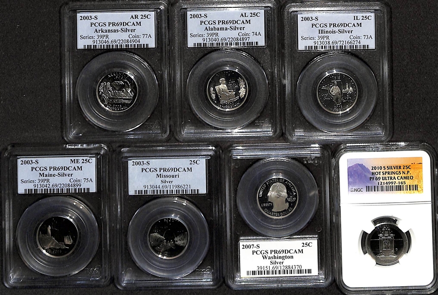Lot of (7) Graded Silver State Quarters from 2003-2010