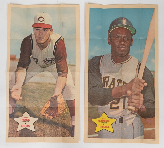 Vintage Baseball Pin & Topps Poster Lot - Ted Williams & Babe Ruth Pins, & (16) Topps Poster Inserts from 1967-1970 w. 1968 Willie Mays