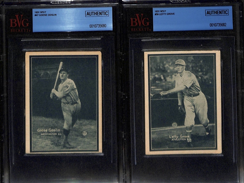 Lot of (2) 1941 Double Play Cards & (2) 1931 W517 BVG Graded Baseball Cards w. 1941 Double Play Bob Feller/Krakauskas BVG 4