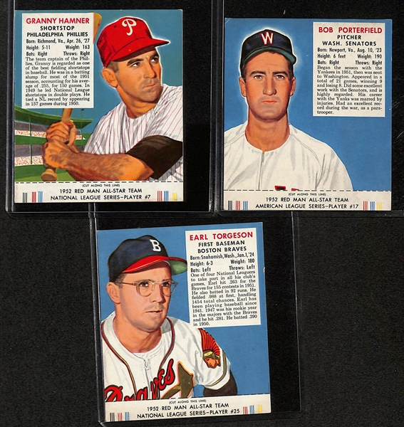 Lot of (3) 1952 Red Man Baseball with Tabs & (3) 1953 Red Man with Tabs w. 1953 Roy Campanella SGC 4