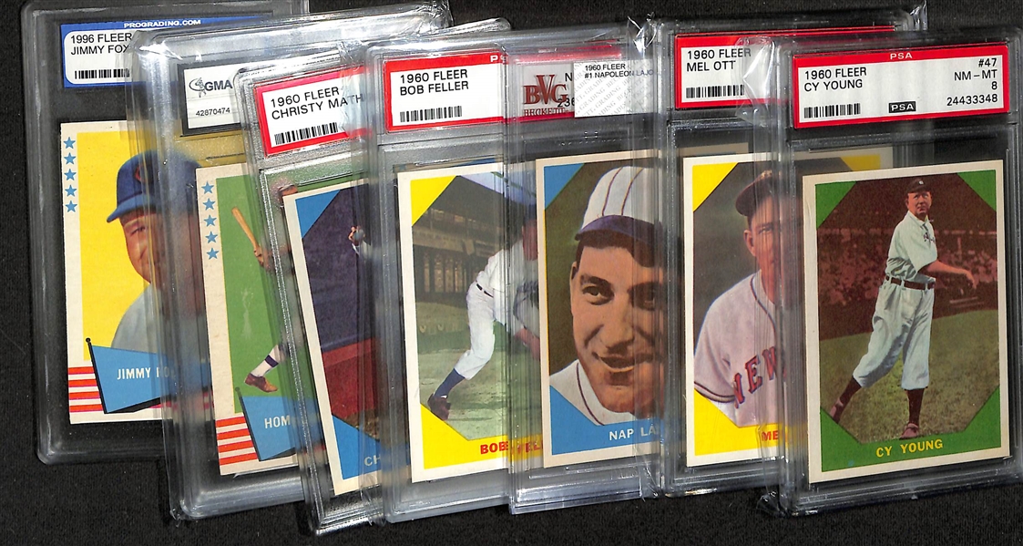 Lot of (5) 1960 Fleer Baseball Graded Cards & (2) 1961 Fleer Baseball Graded Cards w. 1960 Fleer Cy Young PSA 8