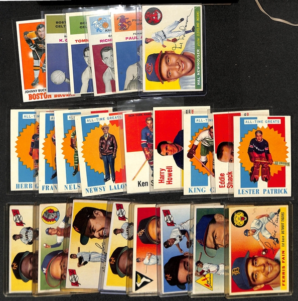 (4) 1961 Fleer Basketball Cards, (9) 1960-61 Topps Hockey Cards, & (9) 1955 Topps Baseball Cards, w. 1955 Topps Hal Newhouser