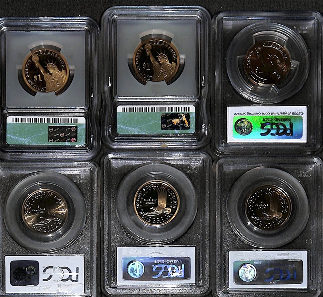 Lot of (6) Graded Dollar Coins from 2000-2008, (4) Graded Half Dollars from 1976-1978, & (11) Quarters from 1974-2001 w. 1974-S PCGS PR69 DCAM
